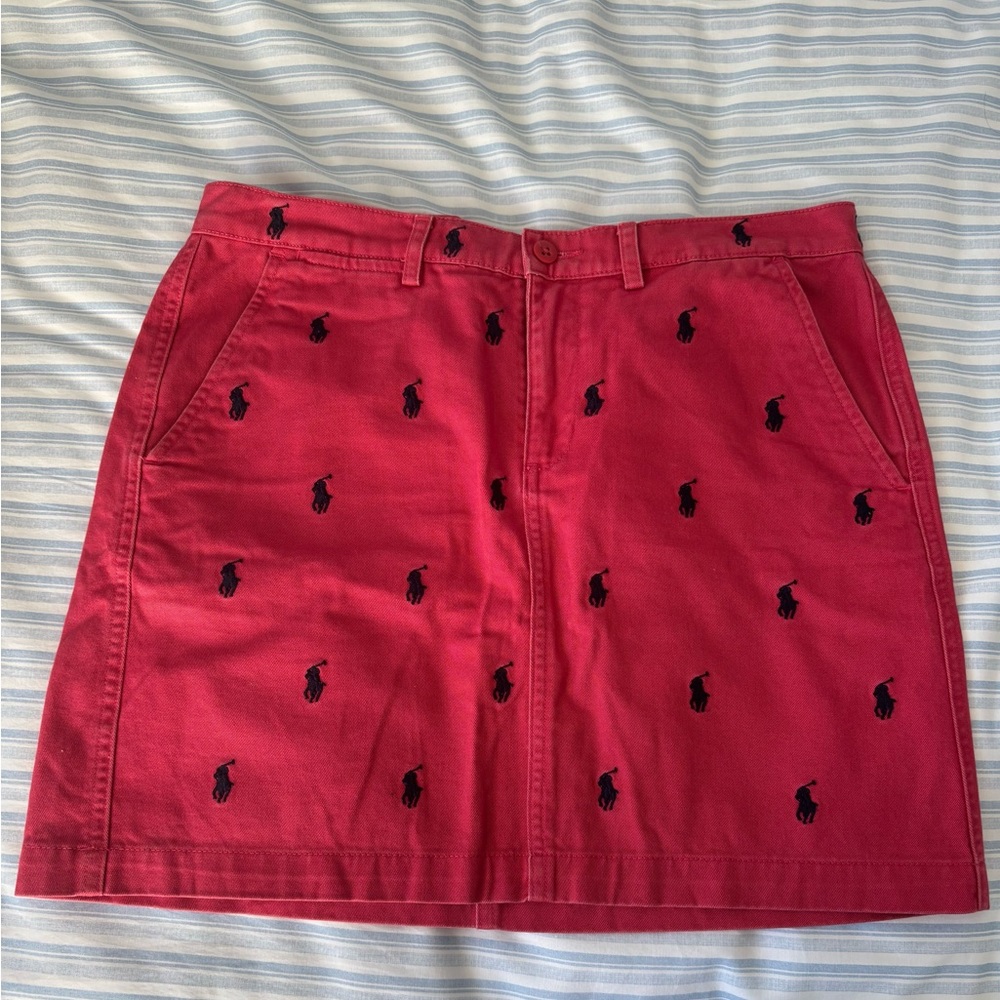 Ralph Lauren Red Mini Skirt with Black Embroidery
